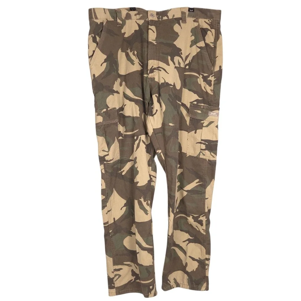 Wrangler Cargo Pants Men 40x32 Green Brown Camo FLEECE LINED Relaxed Fit Pockets